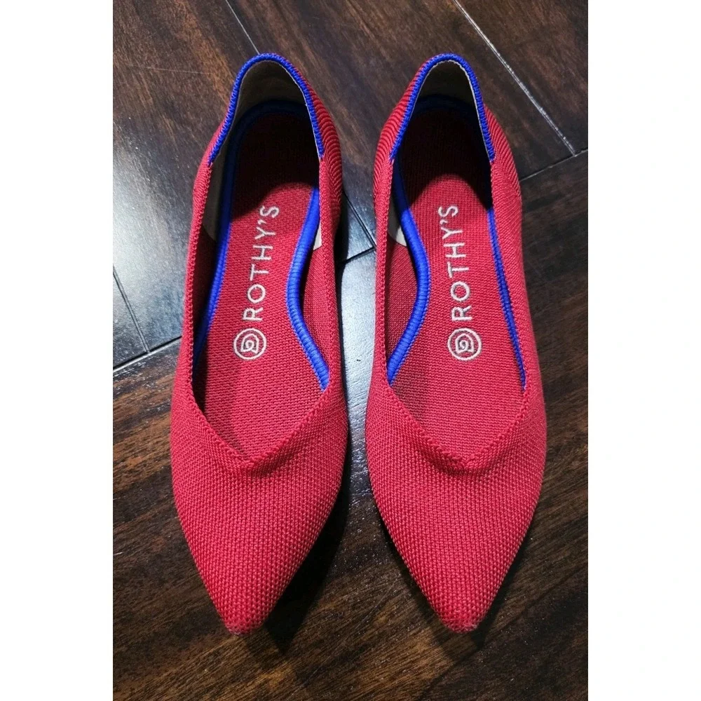 Rothy's The Point Flat Women's Size 6 Red Knit Fabric Ballet Flats Slip On